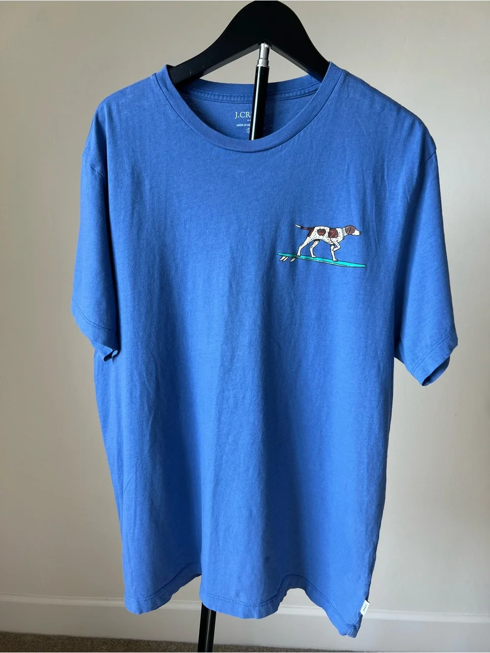 J. Crew Men’s Dog On Surfboard Graphic T-Shirt Blue Size Large